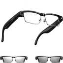 AI Smart Glasses with Camera, 8MP HD Video Recording, Real-Time Translation, Voice Assistant, Open-Ear Audio, Metal Frame, Auto Color-Changing Lenses for Travel & Vlogging