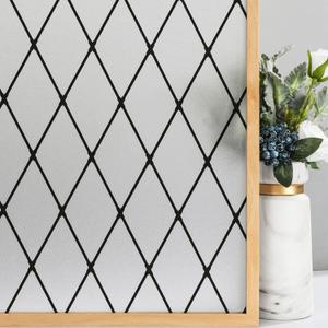 VELIMAX Frosted Black Lattice Window Film Static Cling Window Privacy Films Decorative Glass Vinyl Film for Windows Removable Sun Blocking Anti-UV 23.6x118 inches