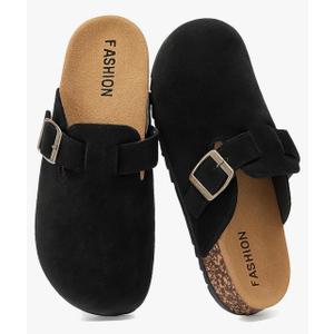 Women's Suede Clogs Mens Leather Mules Comfort Cork Footbed Antislip House Sandals Arch Support Potato Shoes with Adjustable Buckle 266MM