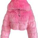 Colf Women's Winter Parka Coat Long Sleeve Faux Fur Coat with Hooded Warm Short Overcoat Jacket XXL