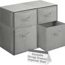 Weysat 4 Cube Stackable Under Dorm Bed Storage Container Foldable Closet Drawer Organizer Fabric Storage Cube Bins for Dorm Essentials College Closet Bedroom Living Room Nursery(Gray)