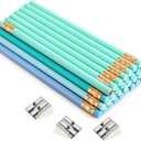 Fainne 48 Pcs Fat Pencils Jumbo Big Thick Large Pencils and 3 Pieces Sharpeners for Kids Beginners Preschoolers Kindergarten School Office Supplies(Turquoise Blue Series,Round)