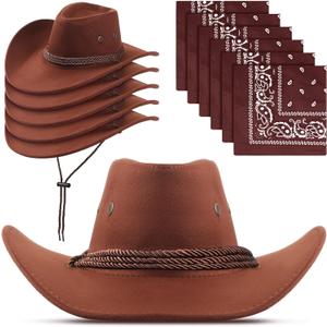Zhanmai 12 Pcs Cowboy Hat and Bandana Cowboy Cowgirl Hats Bulk Western Party Costume Halloween Accessory (Brown)