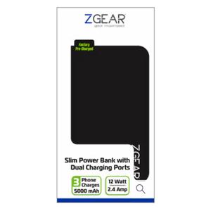 ZGear 5000 mAh Slim Dual Charging Port Power Bank - Black