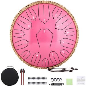 Steel Tongue Drum 12 Inch 15 Notes: Handpan Drums Set with Music Book Mallets Carry Bag - Hand Pan Instrument for Adults Musical Education Meditation Yoga (Pink)