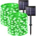 JMEXSUSS 2 Pack St Patricks Day Solar Lights, Each 33ft 100 LED Green Solar Lights Outdoor, Waterproof Fairy String Light for Outside Patio Garden Party Tree Christmas Decorations
