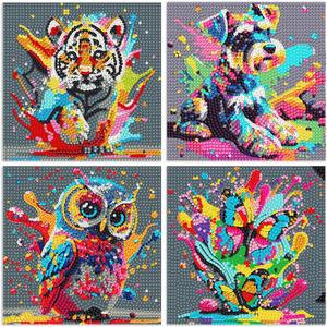 WEMEON 4 Pack Diamond Art Kits for Kids- Diamond Art Painting Crafts for Kids Ages 4-8-12, Diamond Art Painting Birthday Gifts for Girls and Boys(6x6inch)