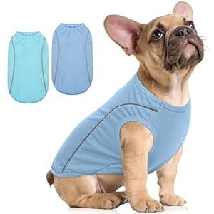 PUMYPOREITY 2Pack Dog Shirt Quick Dry, Dog T-Shirt with Reflective Strip Safety for Night Walking, Soft Breathable Stretchy Tank Top Vest, Stretchy Pet Shirt, Blue, L