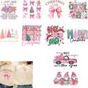 20pcs Pink Christmas Tree Iron on DTF Transfer Patches Retro Christmas Car Iron on Xmas Heat Transfer Vinyl Stickers DIY Iron on Appliques HTV for T Shirts Clothing Hat Pillow Decoration(New Year)