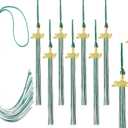 Green and White Graduation Tassels 2026 Bulk for Grad Cap and Graduation Ceremony Accessory Decoration,10 Pieces