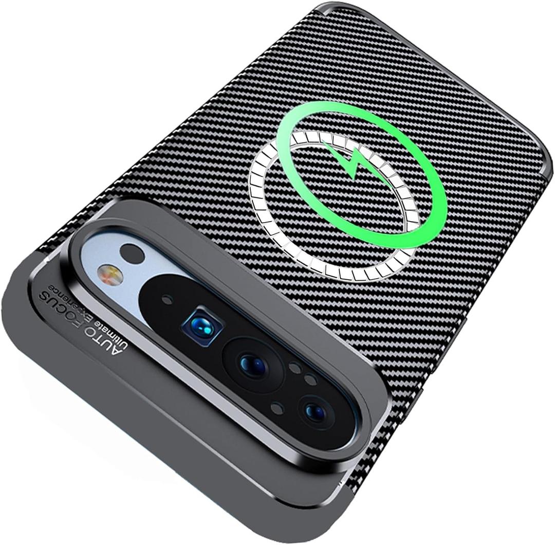 for Pixel 10 Pro XL Case Compatible with Pixelsnap & MagSafe, Luxury Carbon Fiber & Flexible Silicone Bumper Cover Magnetic Rugged Slim Fit Grip 4 Corners Rubber Shockproof (Black)