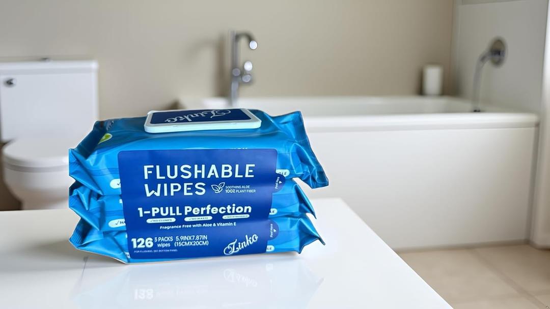 ZINKO's Flushable Wipes, Extra Large, Unscented, 42 Count, with Vitamin E and Aloe (3 Pack)