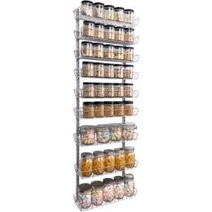 SWOMMOLY Adjustable Wall Mount Spice Rack, 9-Tier Dual-use (Multi-use) Organizer, Silver