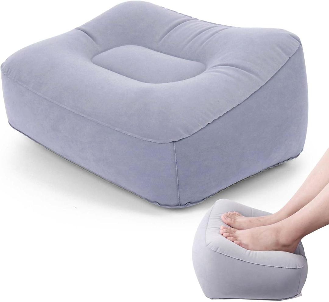 Inflatable Foot Rest for Airplane Travel & Office, Portable Leg Rest Pillow, Elevating Feet for Economy Flight, Home Desk, Car Use - Grey