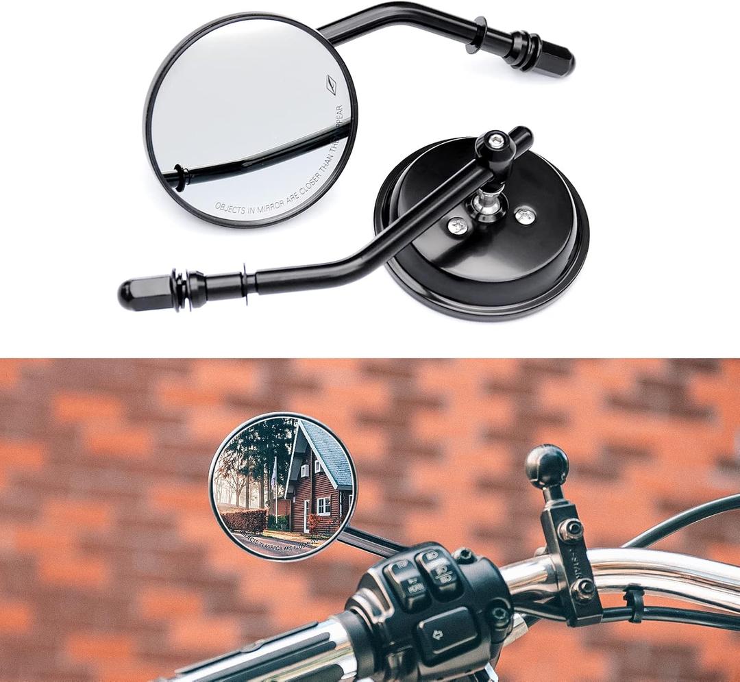 Motorcycle Mirrors Black - Round Side View Mirror for Harley, Dual Sport Mirrors Compatible with Harley Davidson sportster, road king, Street Glide, Heritage, Roadster, Dyna, Low Rider (M8 Screw)