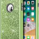 Hython Designed for iPhone 8, iPhone 7 Case, Heavy Duty Full-Body Defender Protective Case Bling Glitter Sparkle Hard Shell Hybrid Shockproof Rubber Bumper Cover, Green