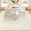 8x10 Area Rugs for Living Room: Washable Large Vintage Floral Rug Low Pile Non-Slip Boho Carpet for Bedroom Dining Home Office (Beige, 8'x10')