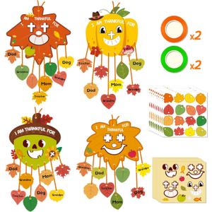Flibberizz 28Pcs Fall Leaves and Pumpkin Thanksgiving Craft KIt Thankful Fall for Jesus, Never Leaves. Decorations with Cords,Thanksgiving Crafts for Schools Parties, Decor