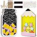 Soulchen 2 Pack Personalized Magnetic Reward Jar Pencil Pattern Star Reward Jar System with Colorful Letter Stickers Composition Book Pencil Theme Home Classroom Good Behavior Chart Management Tools