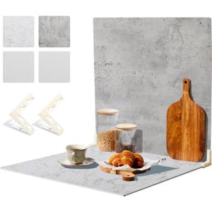 2 PCS 4 Pattern Boards Photo Backdrop for Flat Lay, Food Photography Background 24x24 Inch, BEIYANG (Marble+Light Gray)