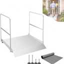 Aluminum Adjustable Threshold Ramp with Detachable Handrail for Wheelchair, 36" x 36" Doorway Ramp with 3.4"–7.2" Rise, Self-Supporting Entry Ramp for Uneven Surface, 1100lb Capacity with Non-Slip Mat