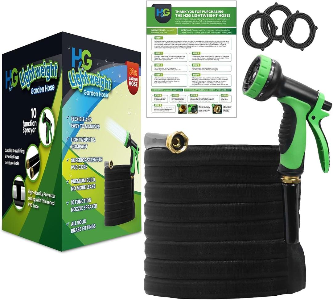 HG Non-Expanding Lightweight Garden Hose 50ft | Superior Strength Flexible Water Hose 50 ft | Multipurpose Hose | 3/4 Brass Connectors with protective cover | 10 Mode Sprayer | Attractively boxed