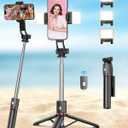 40" Selfie Stick with Light & Wireless Remote, Portable Phone Tripod Stand for iPhone & Android, Lightweight Foldable Selfie Stick for Travel, Vlogging, and Live Streaming