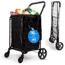 SereneLife Large Folding Utility Shopping Cart with Removable Liner – Heavy Duty, 360° Swivel Wheels, 110 lb Capacity, Portable for Groceries, Laundry, Luggage, and More (Black)