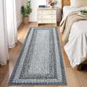 RUGSREAL 2x6 Runner Rug Braided Print Hallway Runner Rug Boho Rug Machine Washable Throw Floor Cover Non Slip Moroccan Carpet for Kitchen Farmhouse Rustic Runner for Living Room Bedroom, Grey