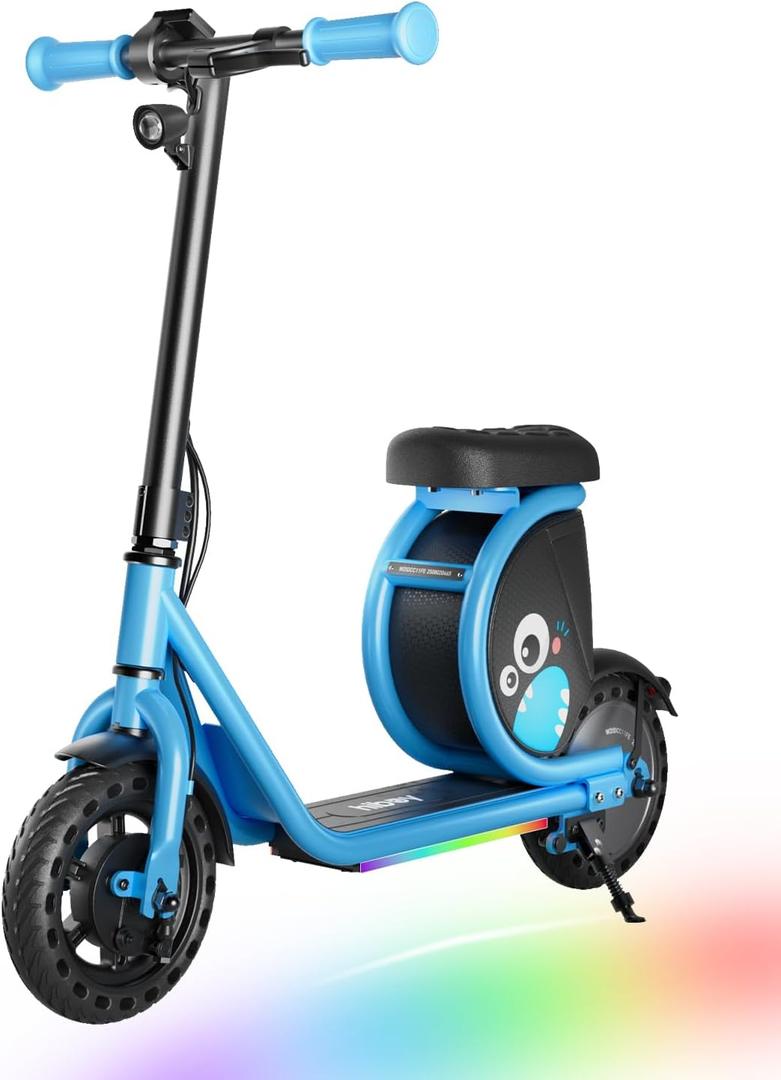 Hiboy JoyHaul Kids Electric Scooter for Ages 59  LED Neon Lights, 56Wh Battery Up to 5 Miles, Under-Seat Storage, Front Drum Brake, 100W Brushless Motor (Blue)