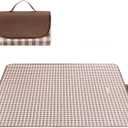 Wind Tour Waterproof Picnic Blanket with Carry Strap - Foldable Sandproof Outdoor Mat for Camping, Beach, Park - 59" x 71",Coffee Grid (Single Mat)