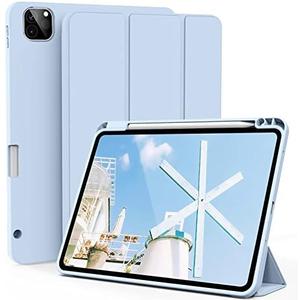 kenke Case for iPad Pro 12.9 Inch with Pencil Holder 2022/2021/2020, Slim Trifold Smart Protective Cover, Soft TPU Back Case with Auto Sleep/Wake for iPad Pro 12.9" 6th/5th/4th Generation, Light Blue