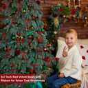 2 x 24Pcs Pre-Tied Christmas Tree Bows, 5x7 Inch Red Velvet Bows with 3/8" Ribbon for Xmas Tree Ornaments, Wreath, Garland, Gift Wrapping and Festive Indoor Holiday Decor