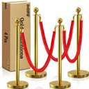 4 Pcs Gold Stanchions with Velvet Ropes with 3 Pcs 5 Ft Red Velvet Ropes Carpet Ropes Posts Stanchion Set for Crowd Control Barriers for Weddings, Events, Hotels, and Party Decor