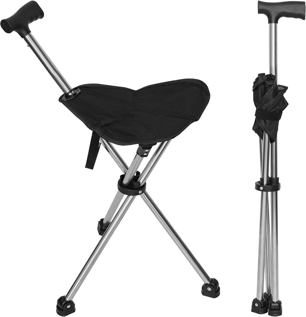 Cane with Seat Foldable Lightweight, Walking Cane with seat, Adjustable Walking Stick for Seniors & Elderly, with Padded Seat and Non-Slip Base for Outdoor Walking, Hiking, and Travel Assistance