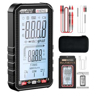 Digital Multimeter Tester, Smart Digital Multimeter 6000 Counts with Auto Ranging Digital Voltmeter Measures Voltage Current Resistance Continuity for Electricians,DIY (620C Black)