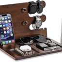 Walnut Wood Men's Organizer, Desk & Nightstand Tray, Phone Stand, Watch Display, Gift for Men, Dad, Husband, Brother, Grandpa