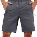 Mens Shorts Waterproof Quick Dry Slim Fit Athletic Running Gym Training Zipper Pockets for Basketball Tennis (Gray, XL)