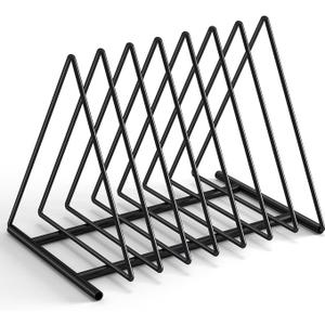 Triangle Desk File Organizer, 7 Slots Metal File Sorter Magazine Holder Document Rack,Desktop Bookshelf Organizer for Office Home School,Black (1-Set)