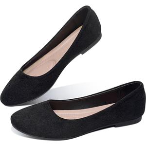 Obtaom Round Toe Women Flat Shoes Slip on Girls Dress Black Ballet Flats