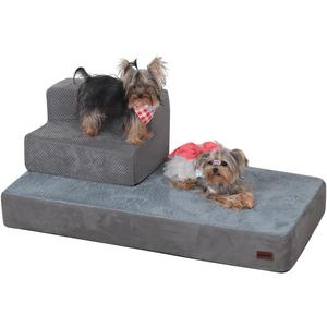 Pet Couch with 3-Step Dog Stairs - Removable, Washable Cover, Non-Slip Bottom - Grey, Suitable for Dogs and Cats