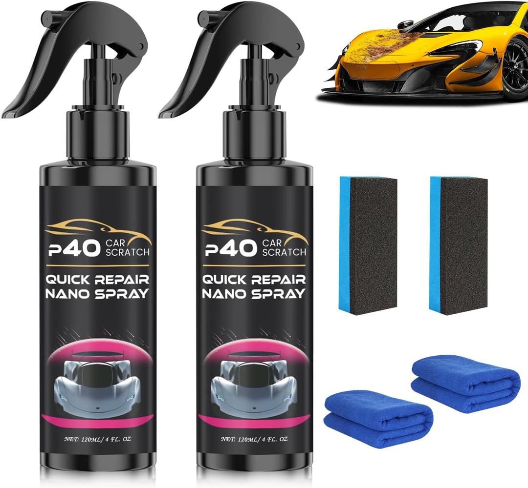 2Pcs P40 Car Scratch Quick Repair Nano Spray  Instant Invisible Scratch Remover,Quick Paint Restoration, Multifunctional Coating Renewal Agent Spray for All Cars & Surfaces