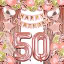 Rose Gold 50th Birthday Decorations for Her - Party Decor with Fifty Birthday Theme