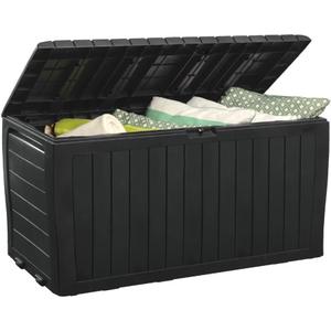 Keter Marvel Plus 71 Gallon Resin Deck Box Organization and Storage for Patio Storage Box Outdoor Cushions, Throw Pillows, Garden Tools and Pool Accessories, Dark Grey (Graphite)