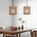 Arturesthome Boho Hand Woven Rattan Pendant Light Fixture, Mini Farmhouse Natural Chandelier Lighting, Retro Wicker Hanging Lamp for Kitchen Island D 7.8*7.8