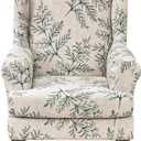 KRFOONN Stretch Wing Chair Slipcovers Printed 2 Piece Wingback Chair Covers Soft Spandex Wingback Armchair Slipcover Furniture Protector Chair Covers for Living Room Wingback Chair, T1