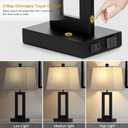 Cinkeda Touch Control Table Lamp Set of 2, Modern Black Bedside Lamps with USB C+A Ports & AC Outlet, 3 Way Dimmable Bedroom Lamps for Night Stands Bedroom Living Room, Nightstand Lamp