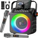 Karaoke Machine with 2 Wireless Microphones, Portable Karaoke Machine for Adults and Kids, Bluetooth Speaker with Microphone, PA System & LED Lights for Home Singing Outdoor Party, Music Gifts 