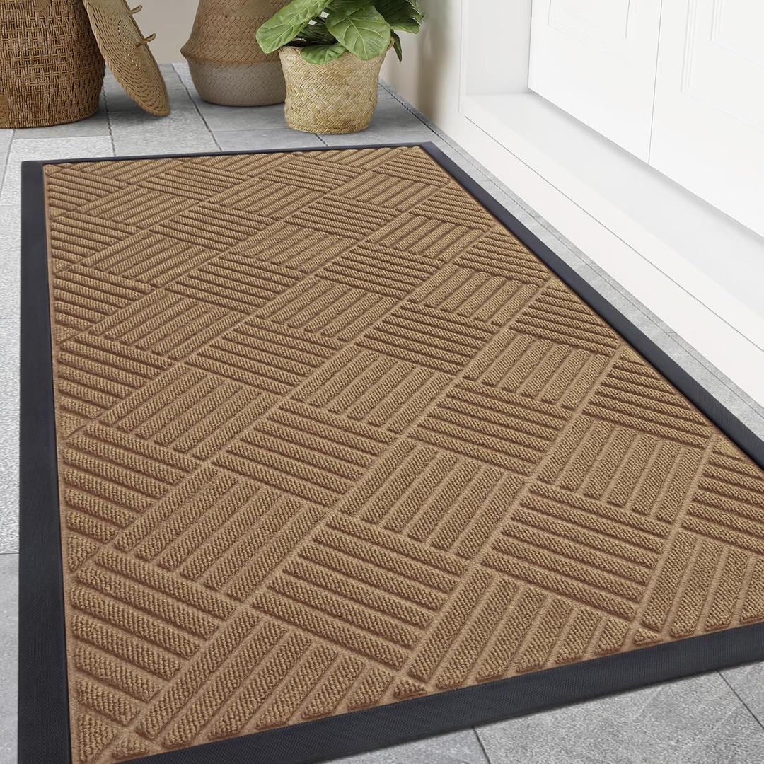 Smiry Front Door Mat Outside Entrance, Heavy Duty Outdoor Indoor Mat, Natural Rubber Doormat, Non Slip, Trap Dirt and Moisture, Easy Clean, Low Profile Patio Porch Entryway Mat, 59x35, Coffee