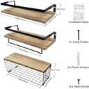 Floating Shelves Bathroom,Set of 3 Wall Mounted Shelves with Storage Baskets,Wall Shelves for Bathroom Wall Organizer,Over Toilet